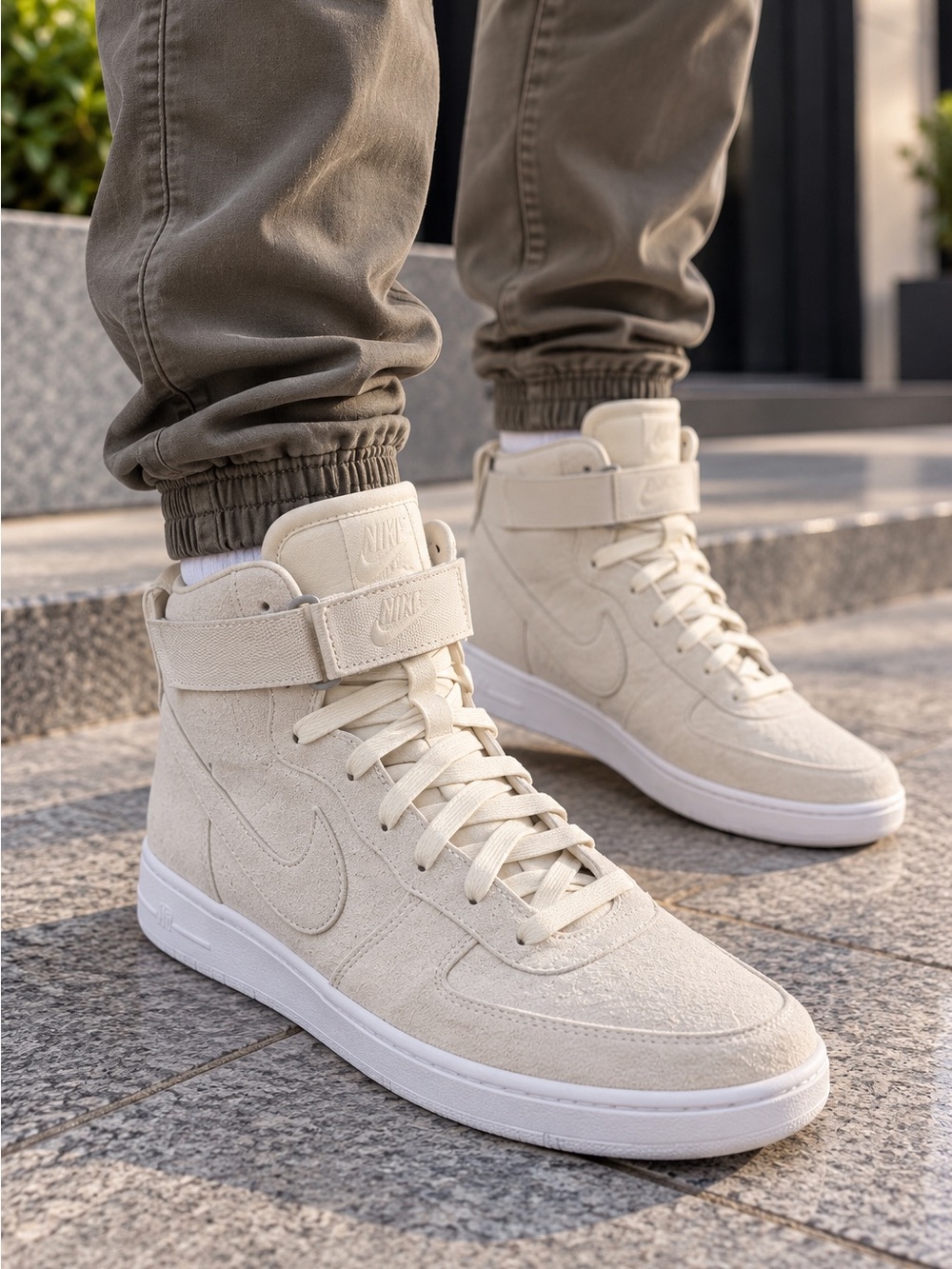 Nike Men’s High-Top Suede Sneakers in Cream
